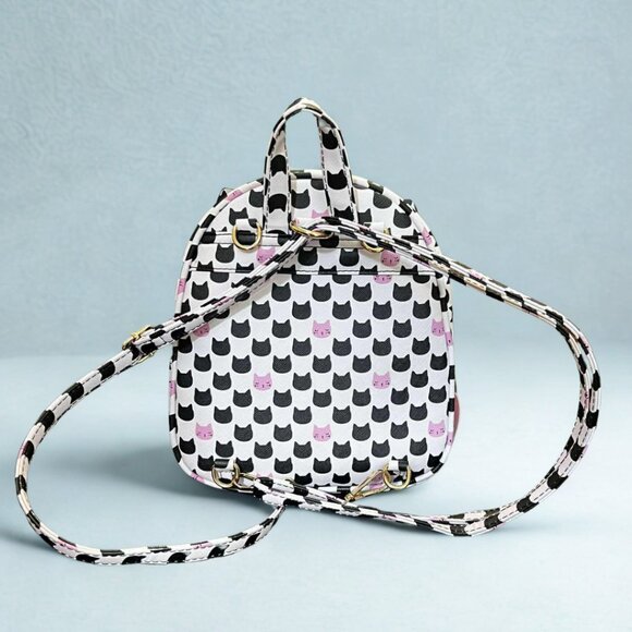 Pink and Black Cat Print Convertible Mini Backpack - Picture 2 of 3